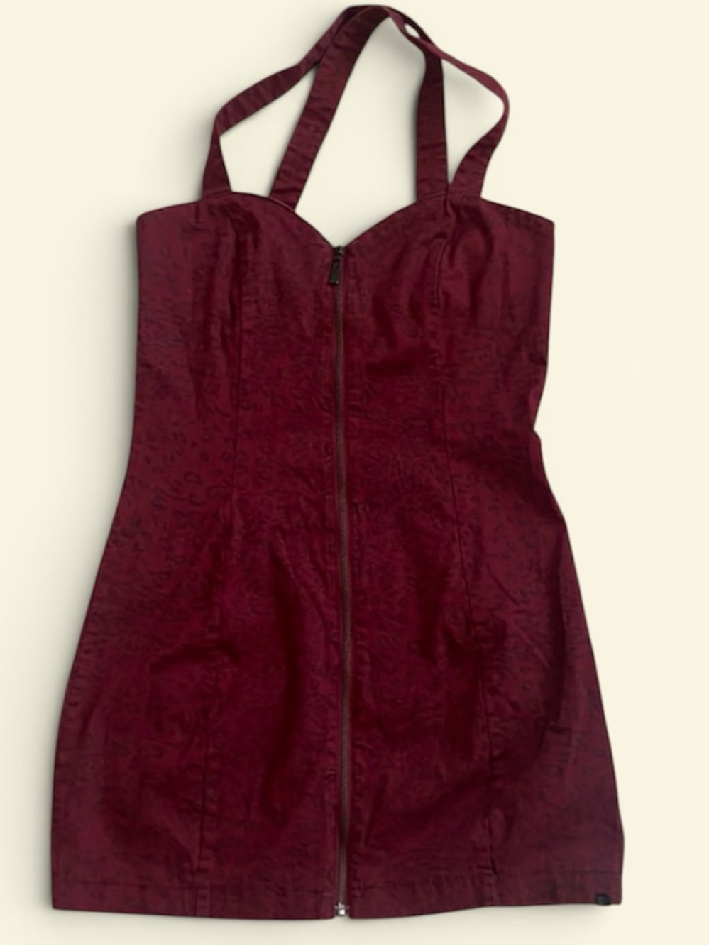 Insight Burgundy Zip-Front Mini Dress Cheetah Print